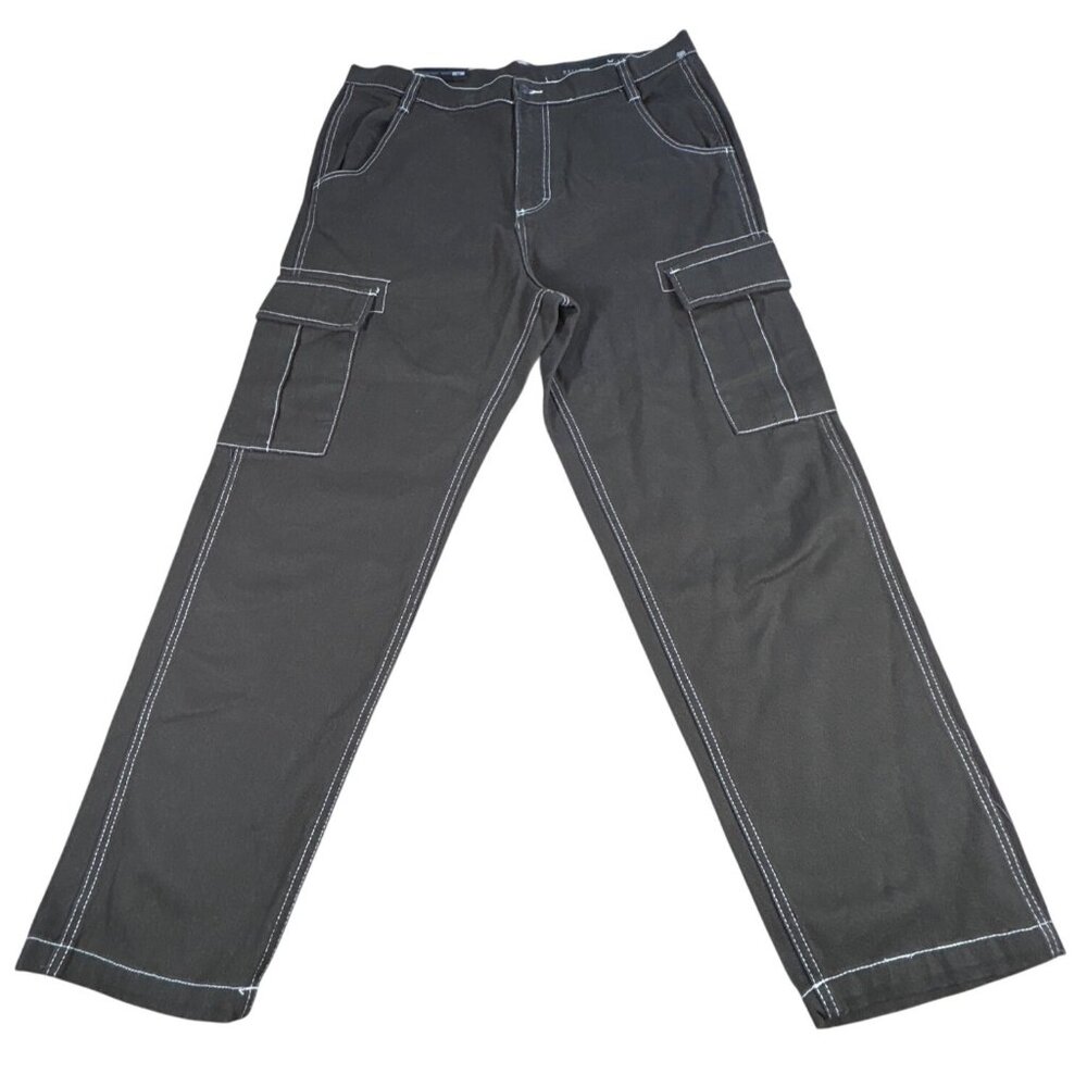 NEW WXYZ Cargo Pants Men's 36 Gray Green Wide Leg Relaxed Cotton Blend Stitching